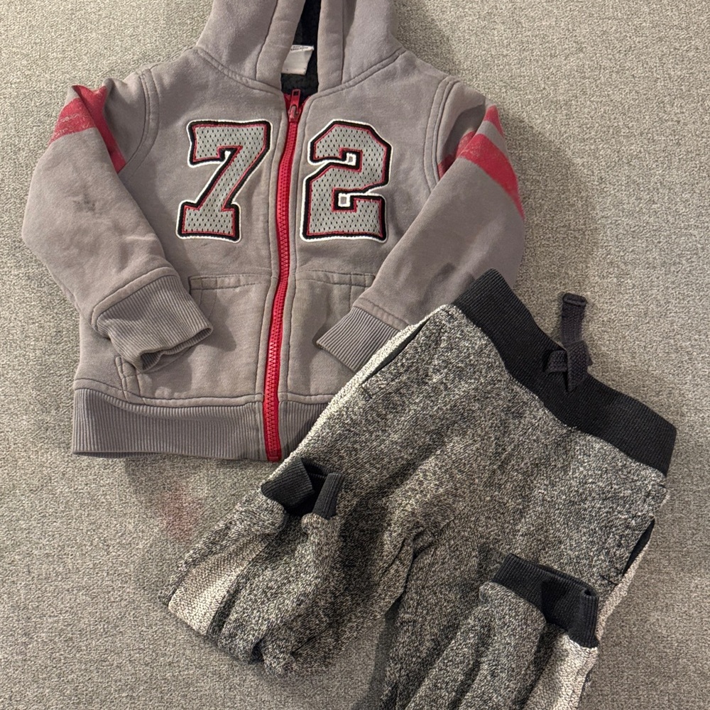 5/$15- Gray and Red Kids Hoodie and Pants Set